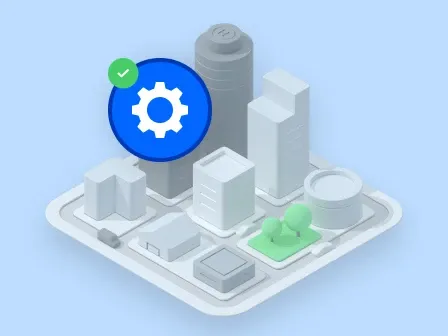 Image showing a default city with a gear icon