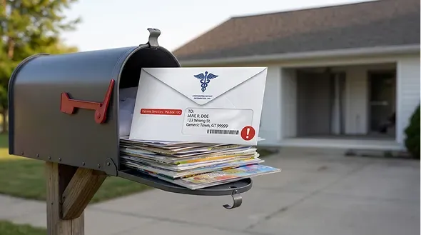 Healthcare mail addressed to the wrong patient address, illustrating how inaccurate data can misdirect PHI