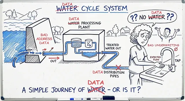 Body image displaying a flow chart of how data connects or doesn't connect in insurance risk assessments