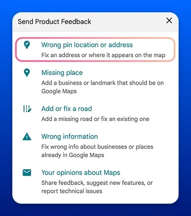 Select "Wrong pin location or address"