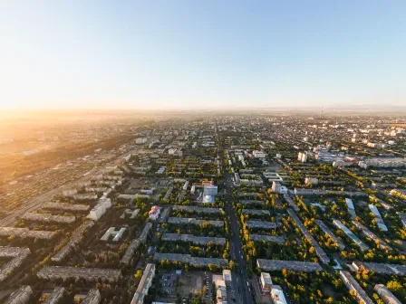 An arial view of a city with addresses that have been verified