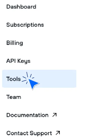 screenshot showing where to locate the tools section on a site