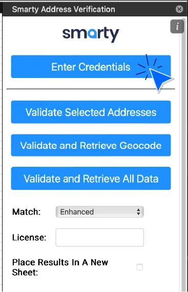 Screenshot of Smarty Address Verification credential login