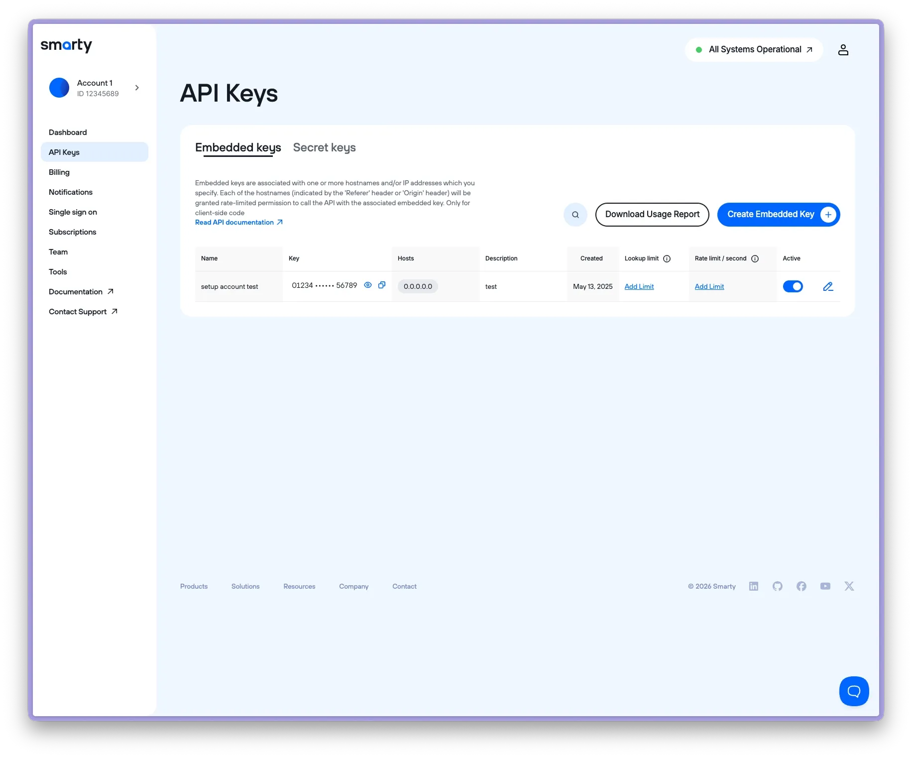 Select API keys from the sidebar