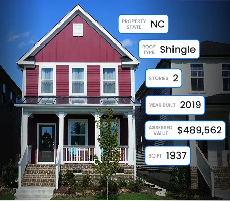 A home with property datapoints showing like roof type, year built, and more