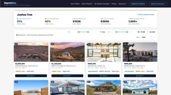 DepreciMax platform showing properties