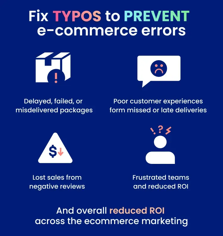 Fix typos to prevent ecommerce errors with the use of address autocomplete infographic