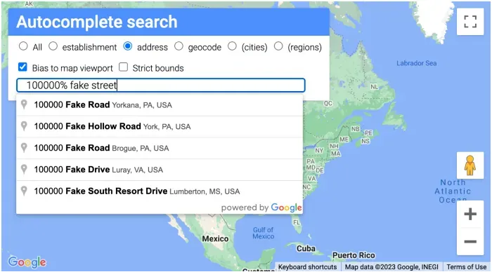 Example of falsely validated addresses