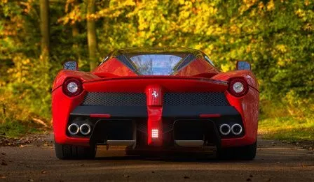 Back shot of a red Ferrari
