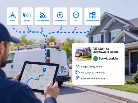 Field service technician using accurate address data to route to a telecom service location
