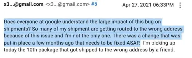 Google Address Validation bug reporting