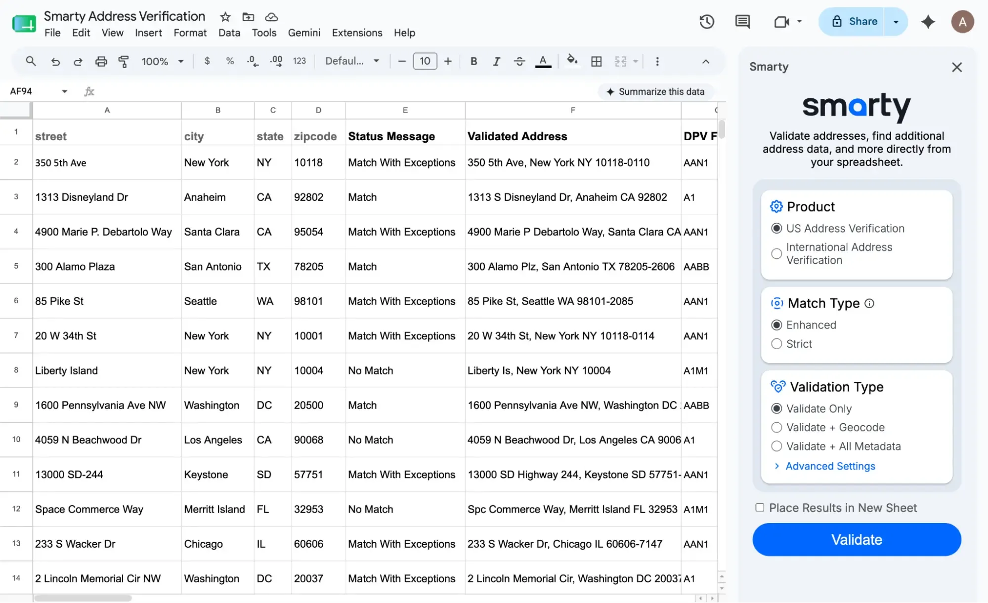 Demo picture featuring a google sheets page with the plugin