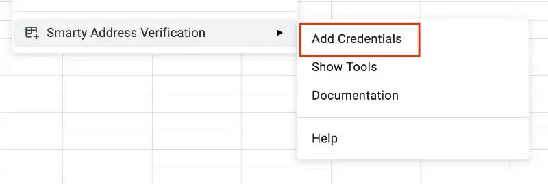 Google Sheets Extension add credentials button