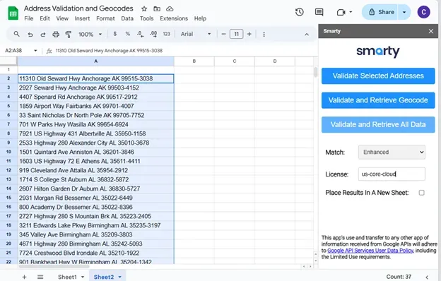 Enter the license value from Smarty into the license field