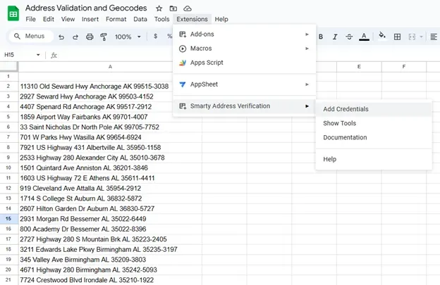 Menu to add credentials
