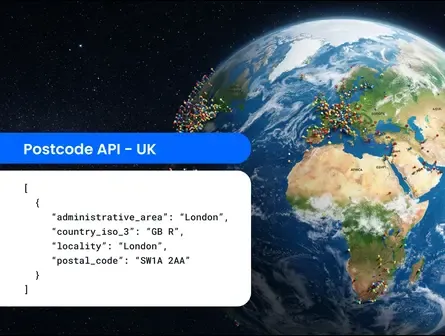 Example of a postcode API output with administrative area, country ISO 3 code, and locality