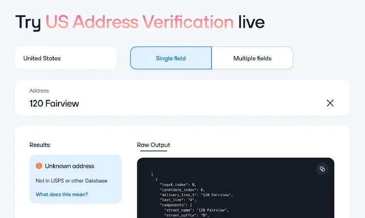 Smarty's US Address Verification live screenshot
