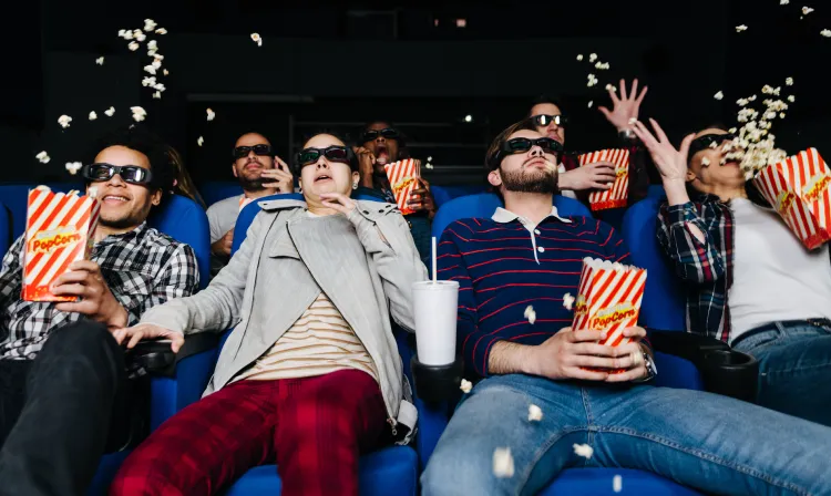startled crowd at the end of a movie