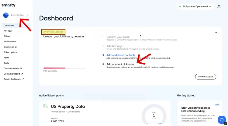 Setting up account nickname and finding ID