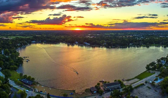 View of the lake at sunset