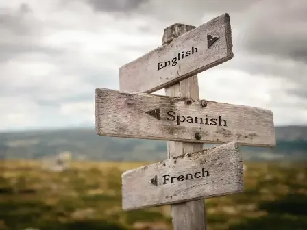 Sign post with different languages