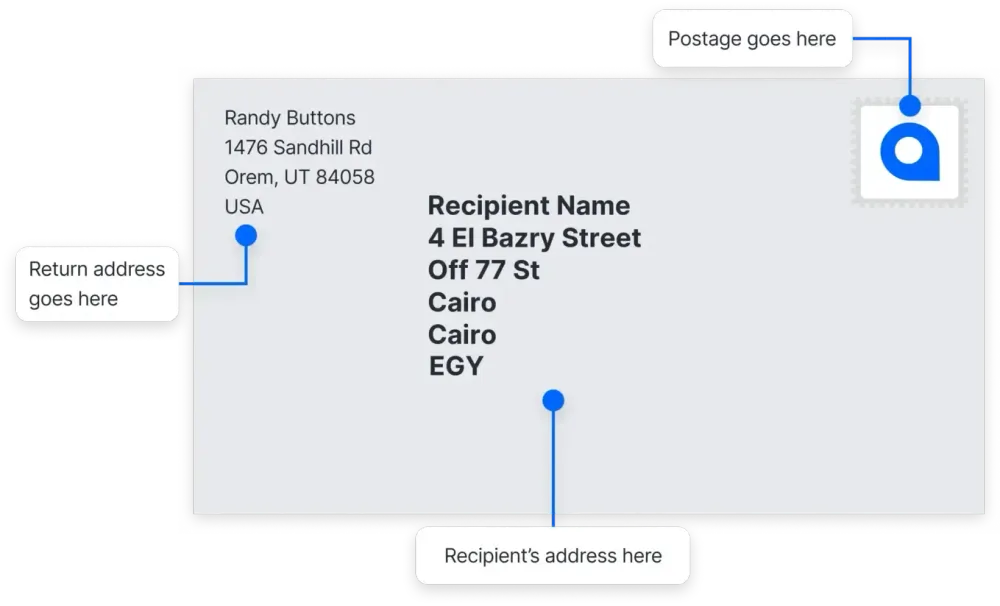Egypt mailing address format example on an envelope