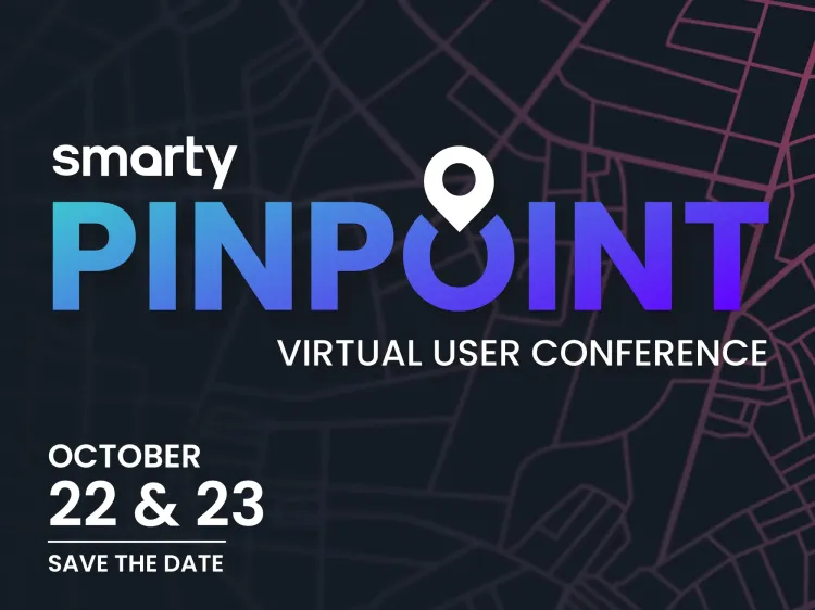 Header text announcing Smarty's user conference, Pinpoint, for 2026 on October 22-23, 2026