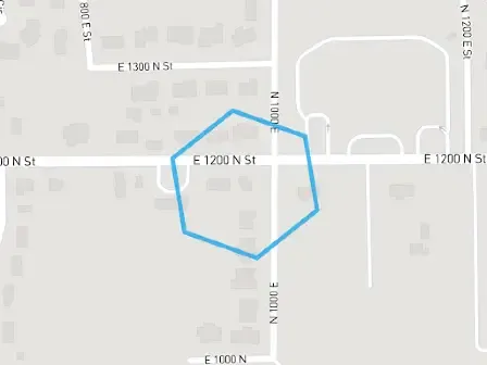 A PlaceKey hexagon overlaid on a residential street map