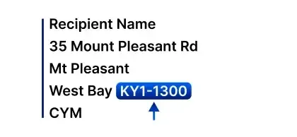 Cayman postal code format example