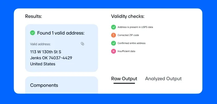 Results populating two tabs, "Raw Output" and "Analyzed Output"