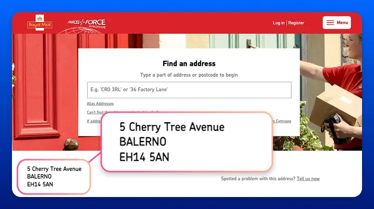 Screenshot of the results for the address