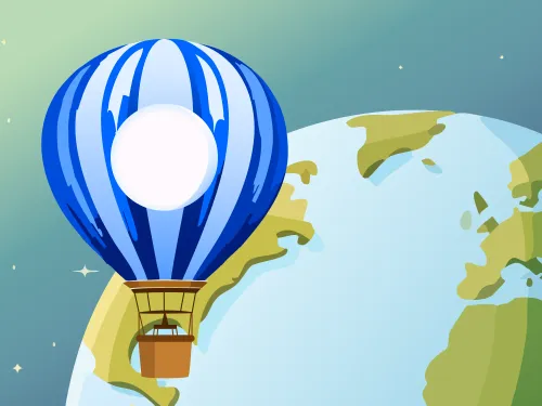 Title image that says: Around the World in 80 Days (with Smarty!) and shows a hot air balloon