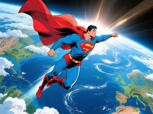 Image showing Superman flying above Earth