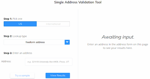 Smarty's Single Address Verification Tool being used for address correction