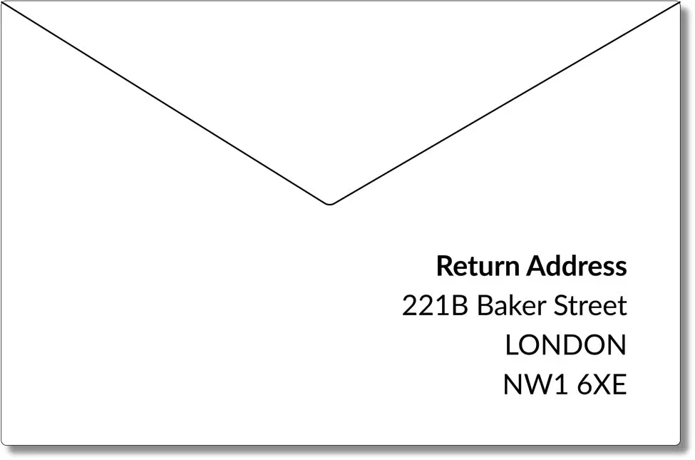 UK return address format back of envelope example