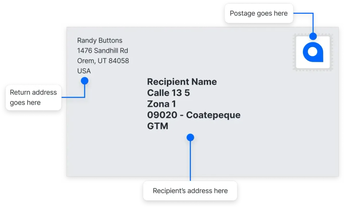 Guatemala mailing address format example on an envelope